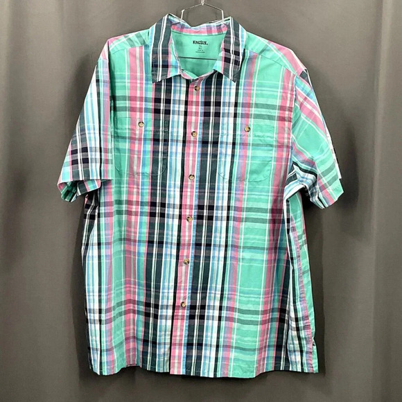 King Size Shirt Men 2XL Plaid Short‎ Sleeve Button Down Multicolor Set of 4 - Picture 2 of 9